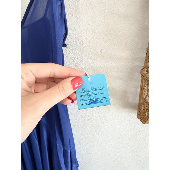 80s NOS Dark Blue Diagonal Hem Lingerie Nightgown size small - Picture 6 of 10